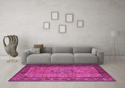 Machine Washable Persian Pink Traditional Rug in a Living Room, wshtr1904pnk