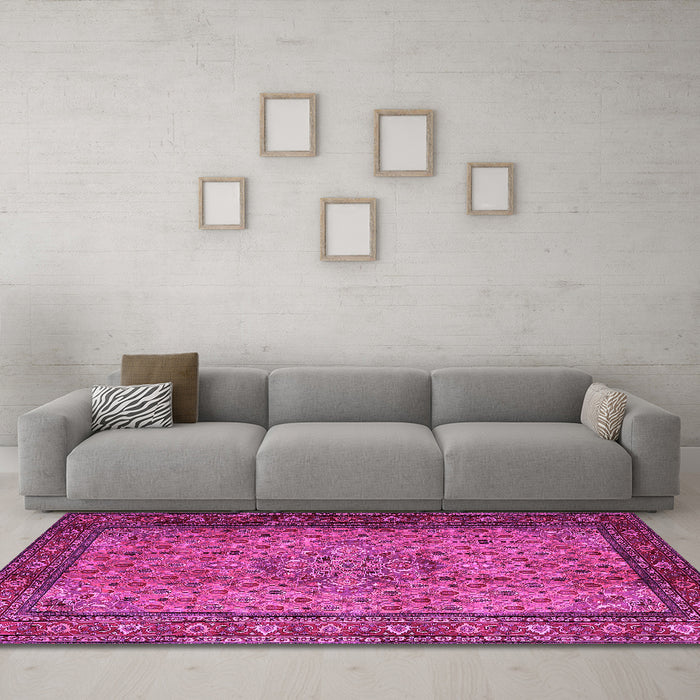 Machine Washable Persian Pink Traditional Rug in a Living Room, wshtr1904pnk