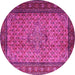 Round Machine Washable Persian Pink Traditional Rug, wshtr1904pnk