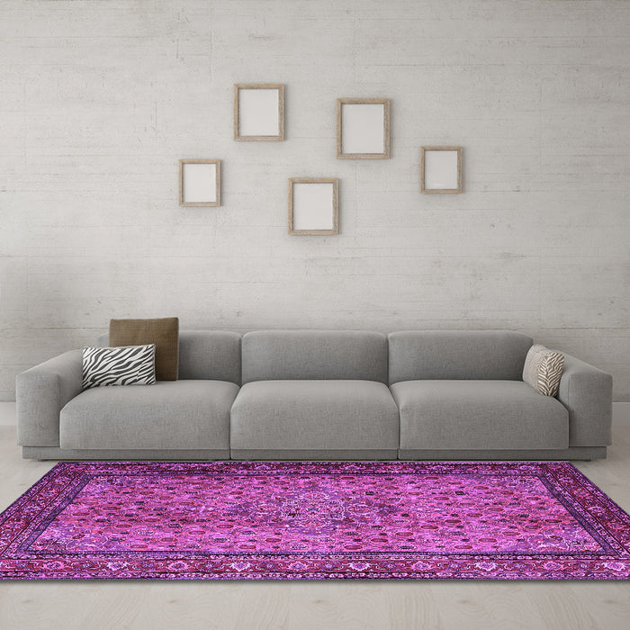 Machine Washable Persian Purple Traditional Area Rugs in a Living Room, wshtr1904pur