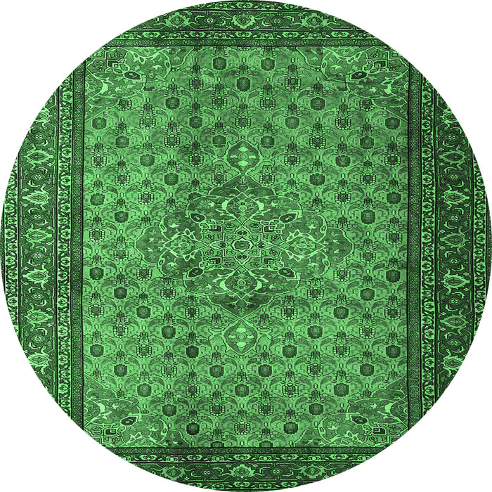 Round Persian Emerald Green Traditional Rug, tr1904emgrn