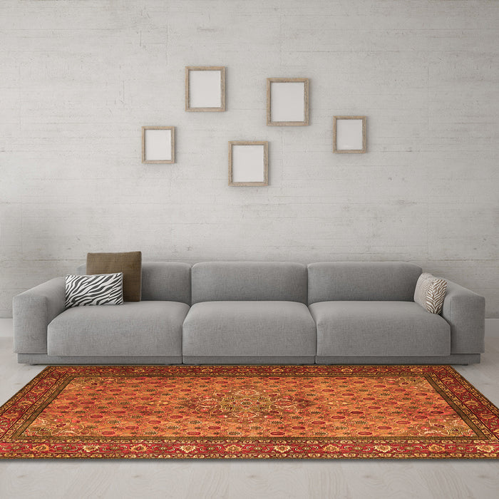 Machine Washable Persian Orange Traditional Area Rugs in a Living Room, wshtr1904org