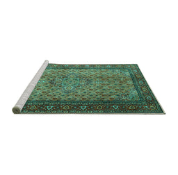 Sideview of Machine Washable Persian Turquoise Traditional Area Rugs, wshtr1904turq