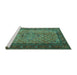 Sideview of Machine Washable Persian Turquoise Traditional Area Rugs, wshtr1904turq