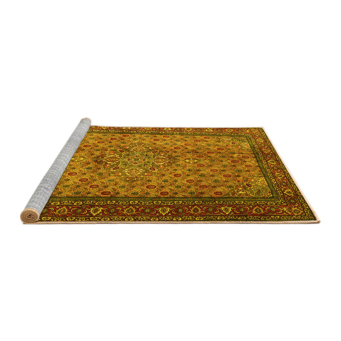 Sideview of Machine Washable Persian Yellow Traditional Rug, wshtr1904yw