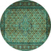 Round Machine Washable Persian Turquoise Traditional Area Rugs, wshtr1904turq