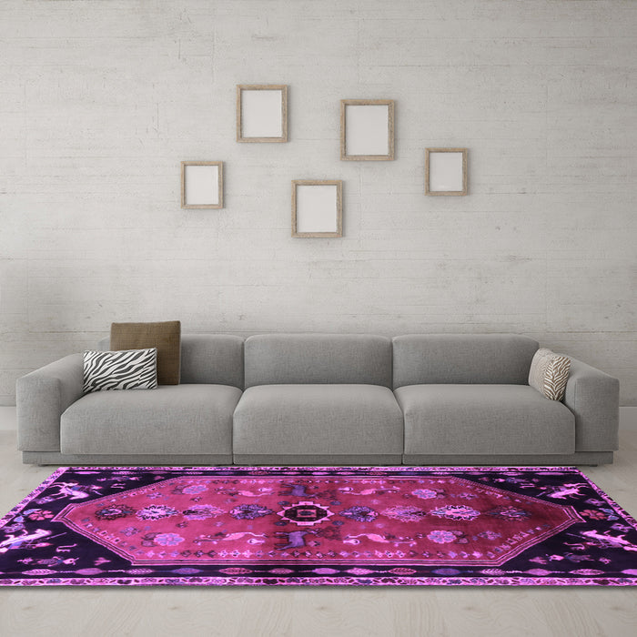 Machine Washable Animal Purple Traditional Area Rugs in a Living Room, wshtr1905pur