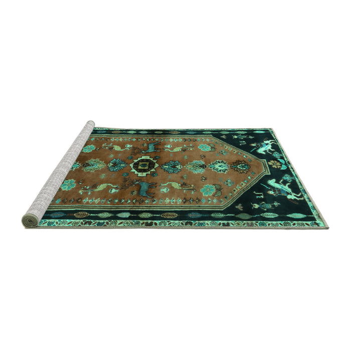 Sideview of Machine Washable Animal Turquoise Traditional Area Rugs, wshtr1905turq