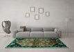Machine Washable Animal Turquoise Traditional Area Rugs in a Living Room,, wshtr1905turq