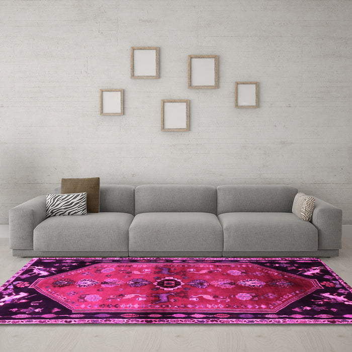 Machine Washable Animal Pink Traditional Rug in a Living Room, wshtr1905pnk