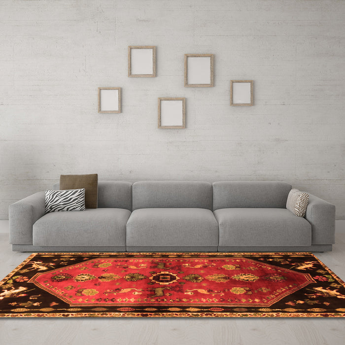 Machine Washable Animal Orange Traditional Area Rugs in a Living Room, wshtr1905org
