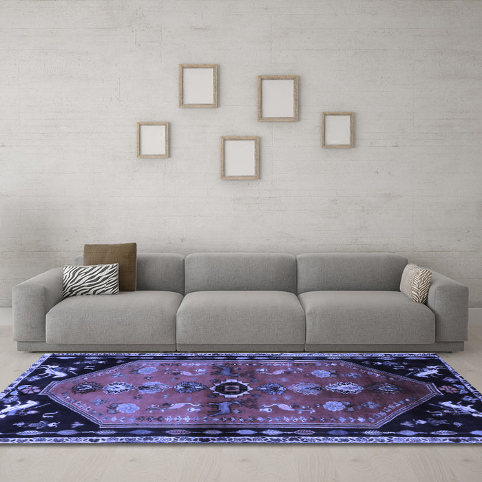 Machine Washable Animal Blue Traditional Rug in a Living Room, wshtr1905blu