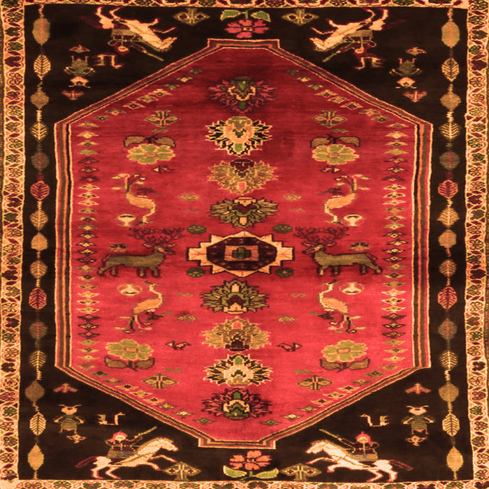 Round Machine Washable Animal Orange Traditional Area Rugs, wshtr1905org