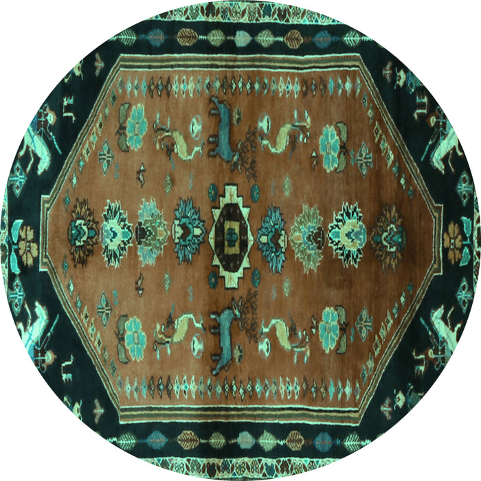 Round Machine Washable Animal Turquoise Traditional Area Rugs, wshtr1905turq