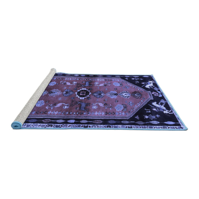 Sideview of Machine Washable Animal Blue Traditional Rug, wshtr1905blu