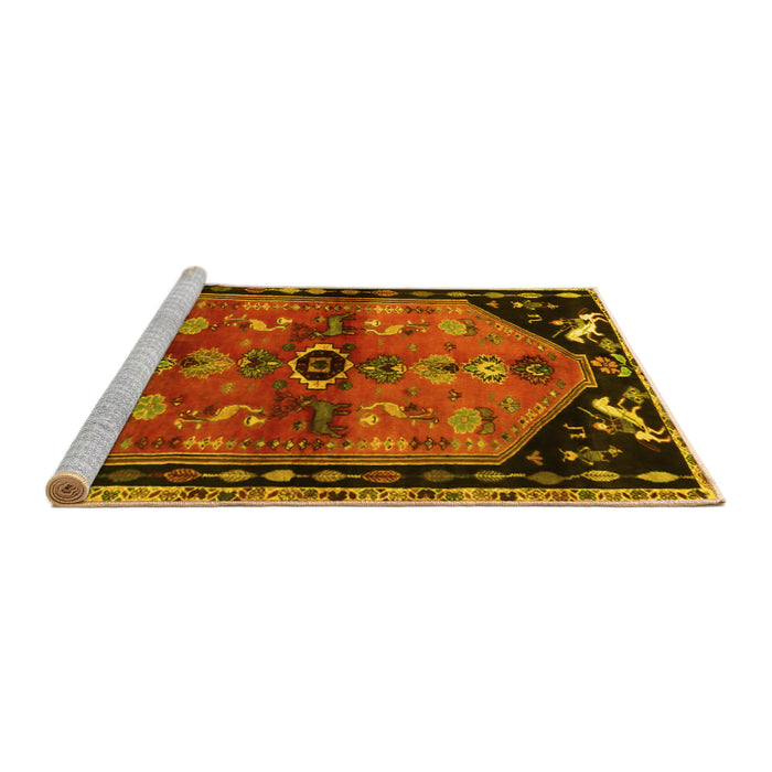 Sideview of Machine Washable Animal Yellow Traditional Rug, wshtr1905yw