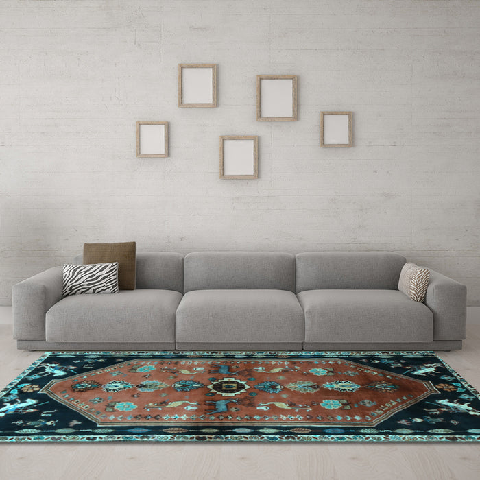 Machine Washable Animal Light Blue Traditional Rug in a Living Room, wshtr1905lblu