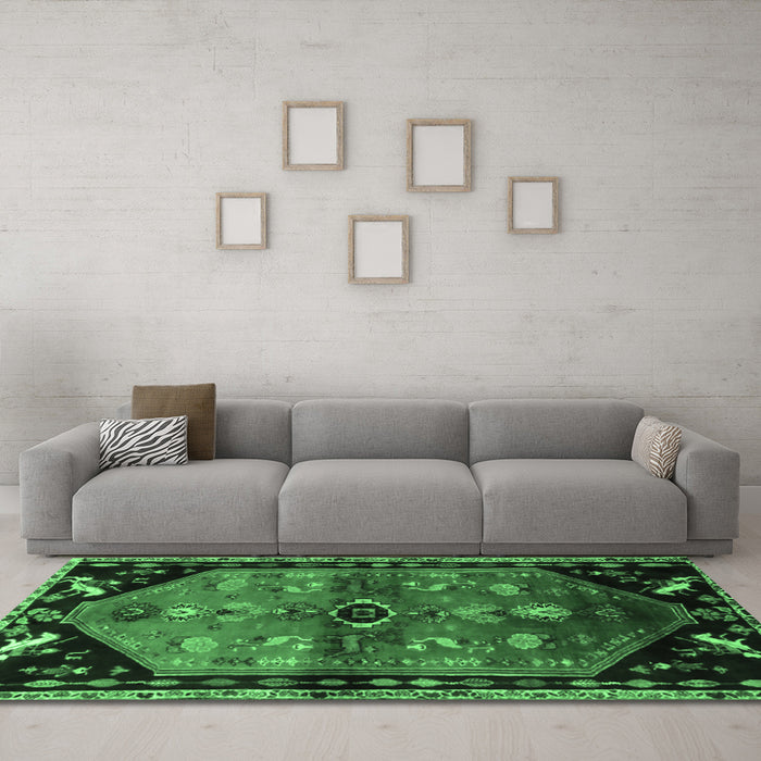 Machine Washable Animal Emerald Green Traditional Area Rugs in a Living Room,, wshtr1905emgrn