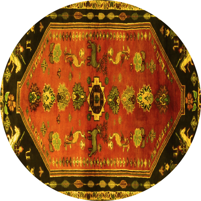 Round Machine Washable Animal Yellow Traditional Rug, wshtr1905yw