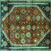 Square Persian Turquoise Traditional Rug, tr1906turq