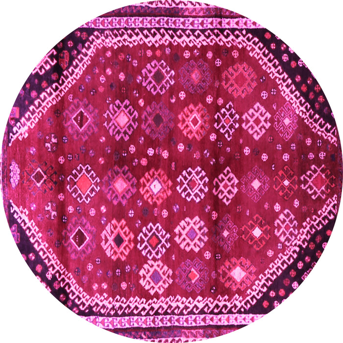 Round Machine Washable Persian Pink Traditional Rug, wshtr1906pnk