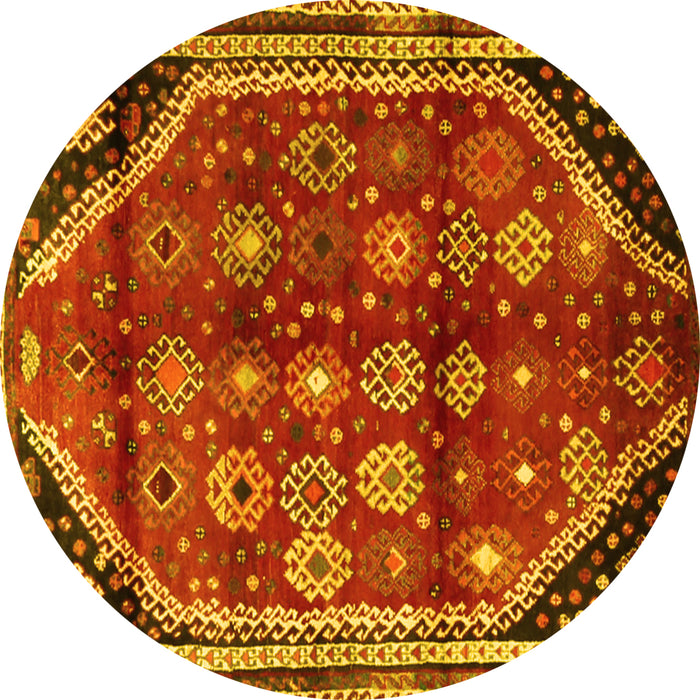 Round Machine Washable Persian Yellow Traditional Rug, wshtr1906yw