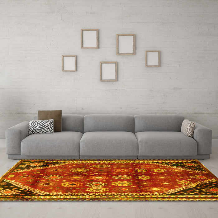 Machine Washable Persian Yellow Traditional Rug in a Living Room, wshtr1906yw