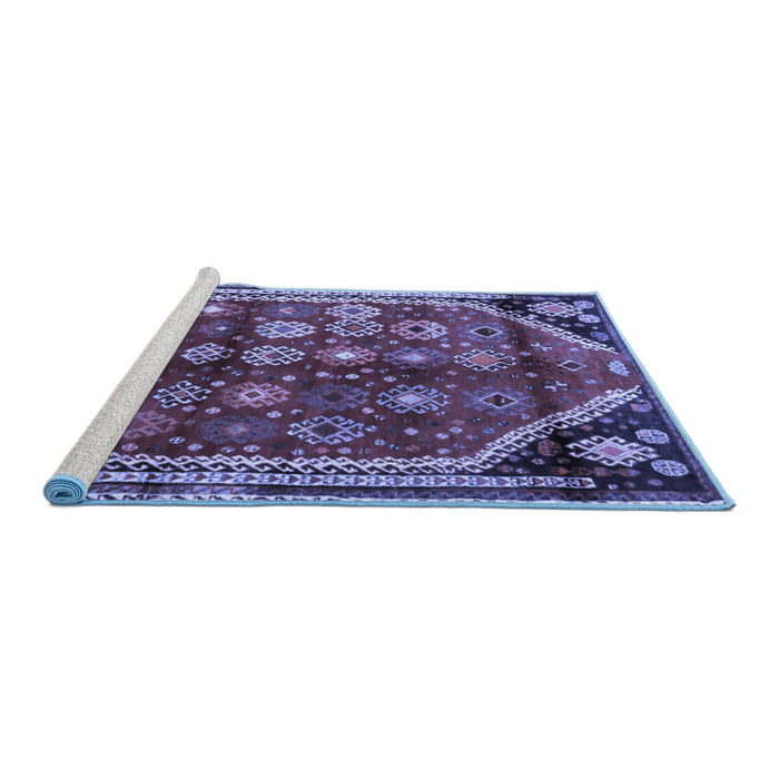 Sideview of Machine Washable Persian Blue Traditional Rug, wshtr1906blu