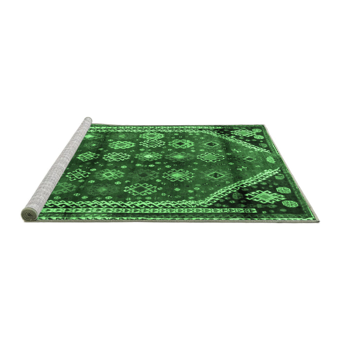 Sideview of Machine Washable Persian Emerald Green Traditional Area Rugs, wshtr1906emgrn