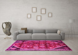 Machine Washable Persian Pink Traditional Rug in a Living Room, wshtr1906pnk