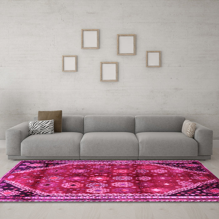Machine Washable Persian Pink Traditional Rug in a Living Room, wshtr1906pnk