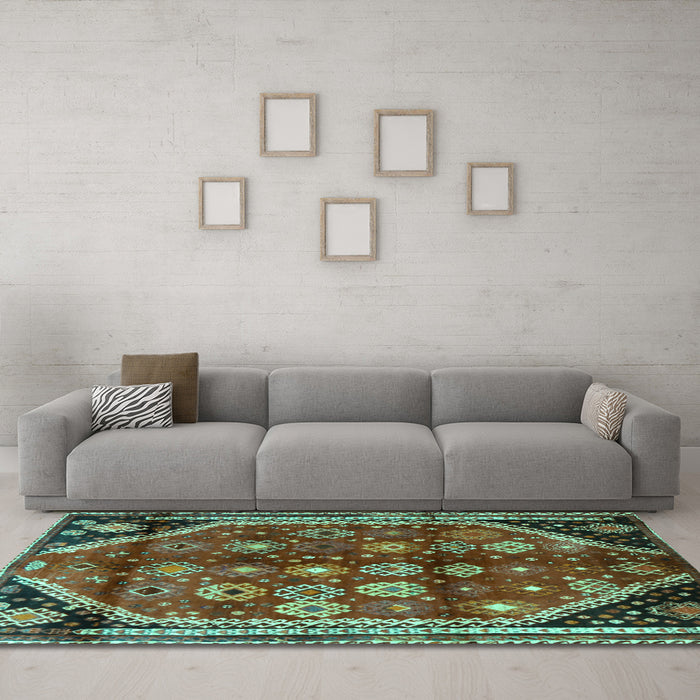 Machine Washable Persian Turquoise Traditional Area Rugs in a Living Room,, wshtr1906turq