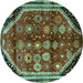 Round Persian Turquoise Traditional Rug, tr1906turq