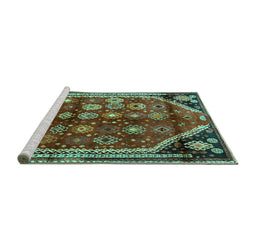 Sideview of Machine Washable Persian Turquoise Traditional Area Rugs, wshtr1906turq