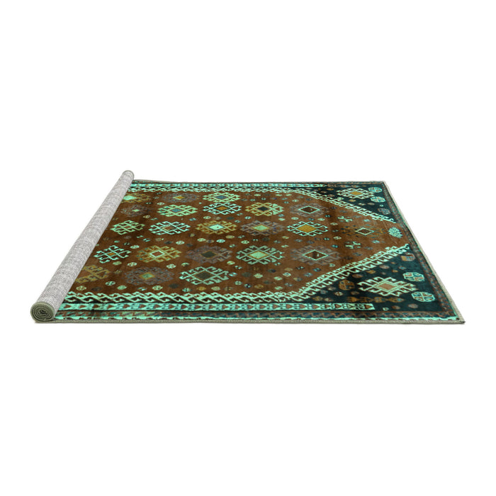 Sideview of Machine Washable Persian Turquoise Traditional Area Rugs, wshtr1906turq
