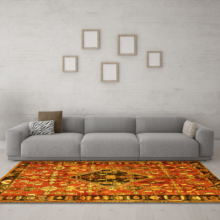 Machine Washable Persian Yellow Traditional Rug in a Living Room, wshtr1907yw