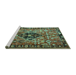 Sideview of Machine Washable Persian Turquoise Traditional Area Rugs, wshtr1907turq