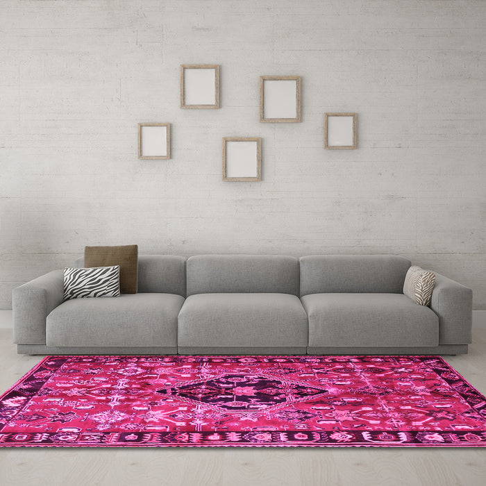 Machine Washable Persian Pink Traditional Rug in a Living Room, wshtr1907pnk