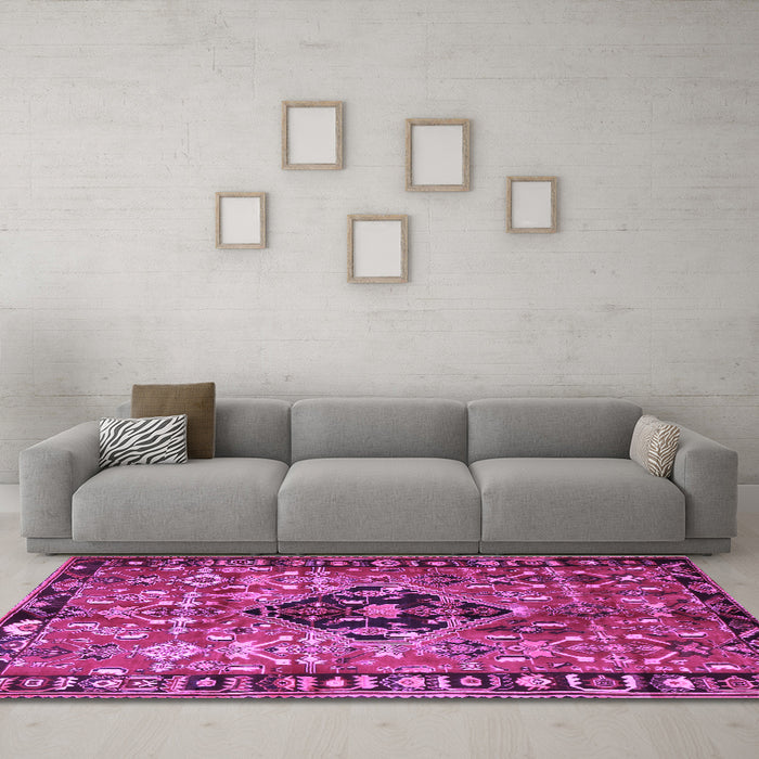 Machine Washable Persian Purple Traditional Area Rugs in a Living Room, wshtr1907pur