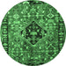 Round Persian Emerald Green Traditional Rug, tr1907emgrn