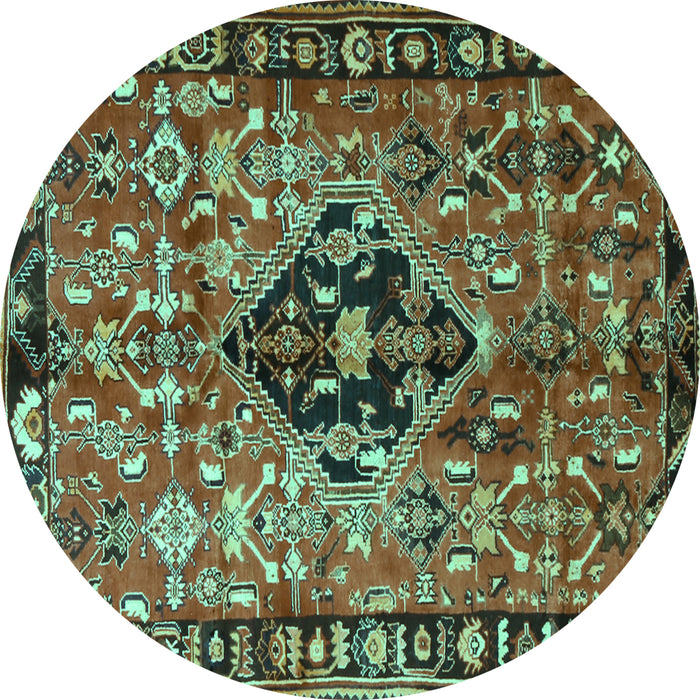Round Persian Turquoise Traditional Rug, tr1907turq
