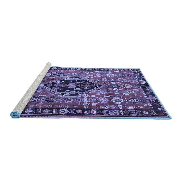 Sideview of Machine Washable Persian Blue Traditional Rug, wshtr1907blu