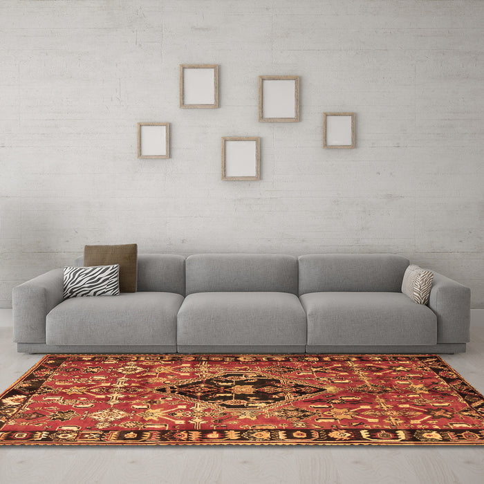 Machine Washable Persian Brown Traditional Rug in a Living Room,, wshtr1907brn