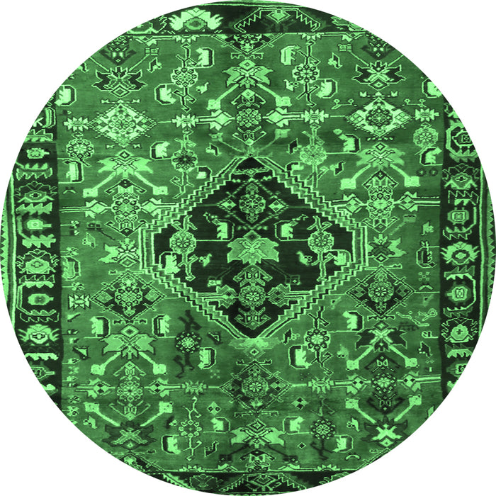 Round Machine Washable Persian Emerald Green Traditional Area Rugs, wshtr1907emgrn