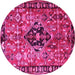 Round Machine Washable Persian Pink Traditional Rug, wshtr1907pnk