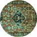 Round Machine Washable Persian Turquoise Traditional Area Rugs, wshtr1907turq