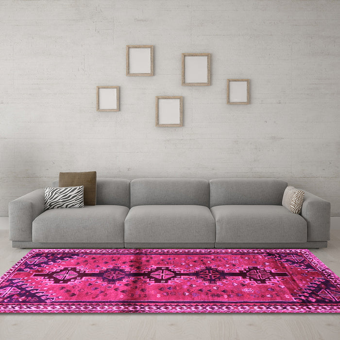Machine Washable Persian Pink Traditional Rug in a Living Room, wshtr1908pnk
