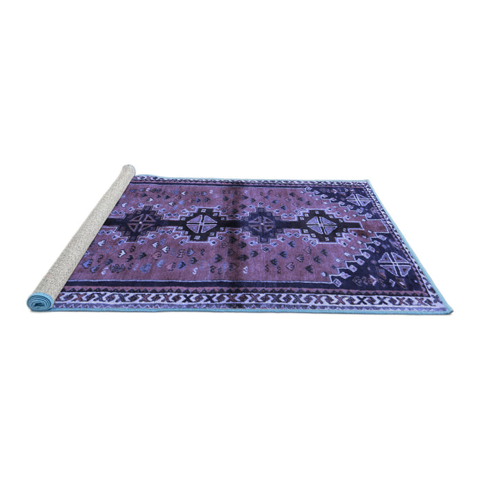 Sideview of Machine Washable Persian Blue Traditional Rug, wshtr1908blu