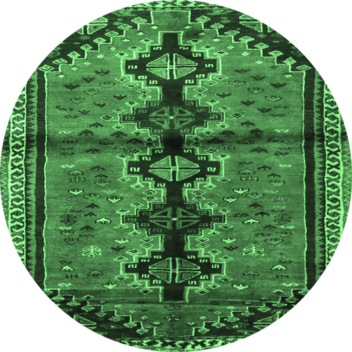 Round Machine Washable Persian Emerald Green Traditional Area Rugs, wshtr1908emgrn