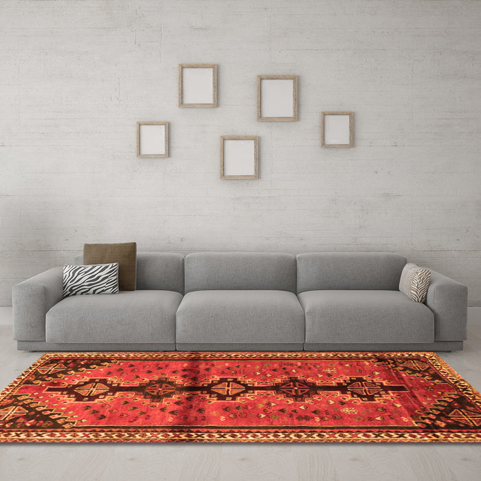 Machine Washable Persian Orange Traditional Area Rugs in a Living Room, wshtr1908org